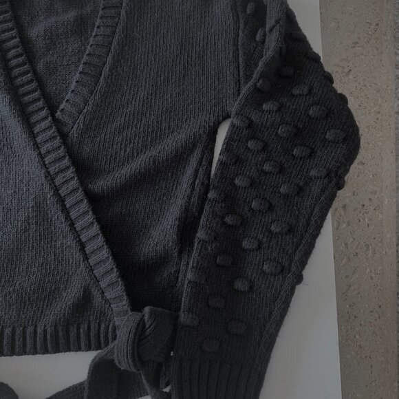 TULAROSA Wrap Sweater Popcorn Long Sleeves Black Sz M - Picture 3 of 6